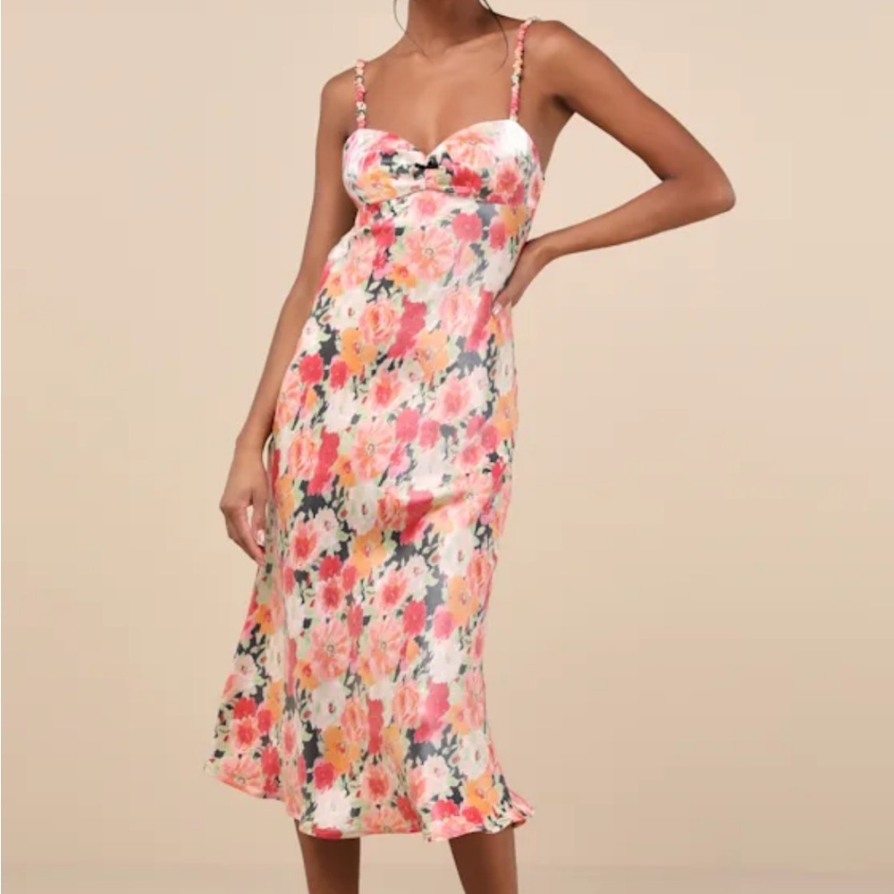 Floral Satin Midi Dress Lulu’s
